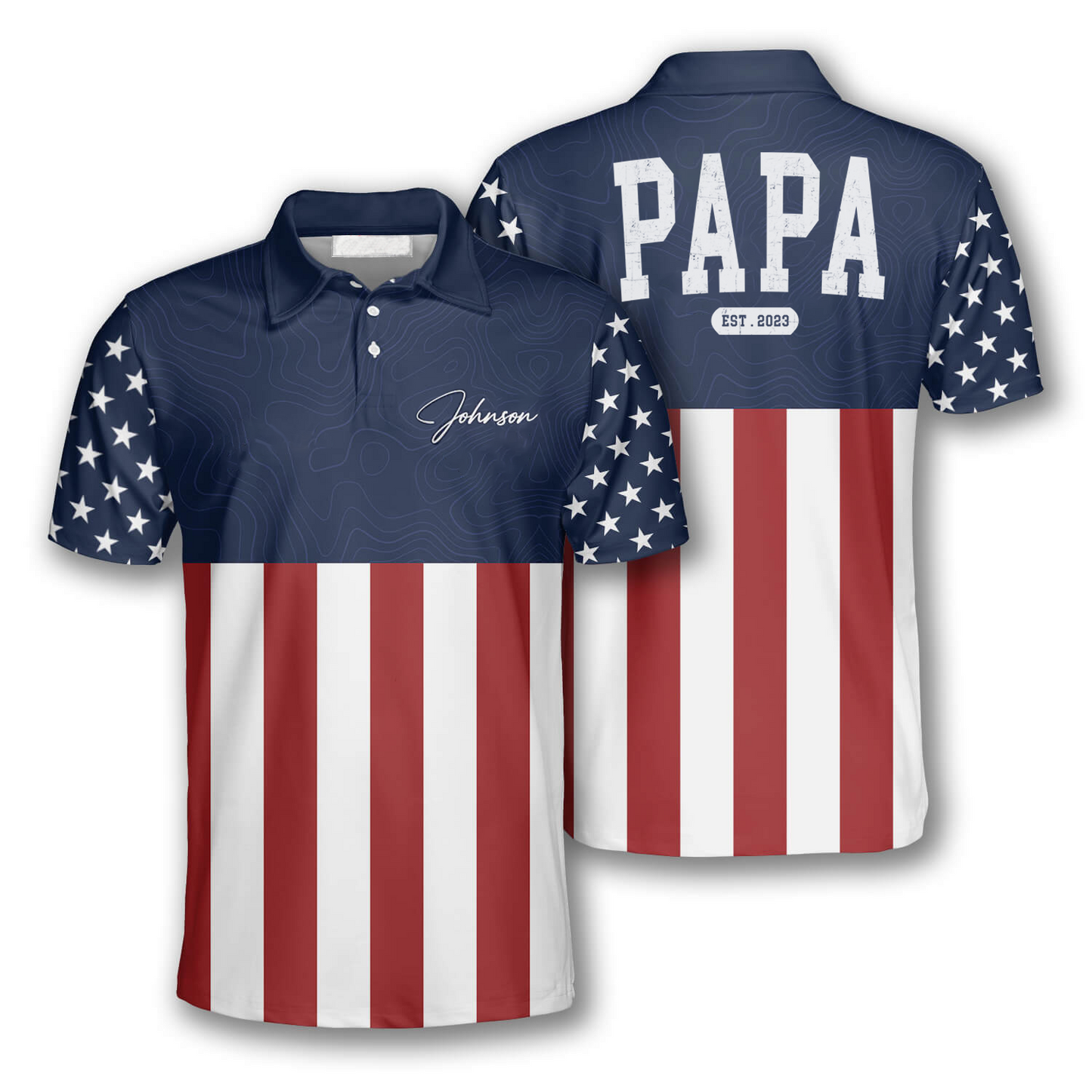 Papa Est 4th July Polo Shirt, Father's Day Gift For Dad, For Grandpa, For Husband
