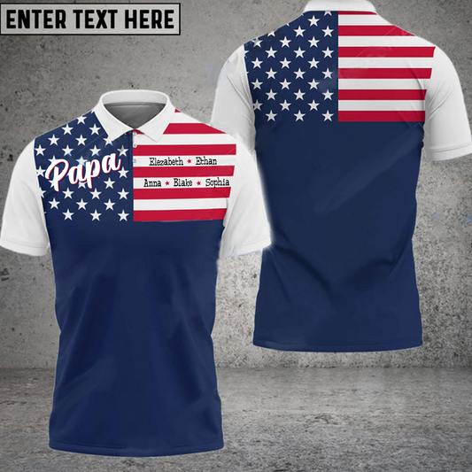 Papa 4th July With Kids Names Polo Shirt, Father's Day Gift For Dad, For Grandpa, For Husband