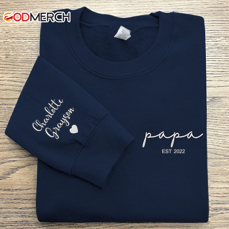 Godmerch Personalized Papa Est And Kids Embroidered Sweatshirt CL01