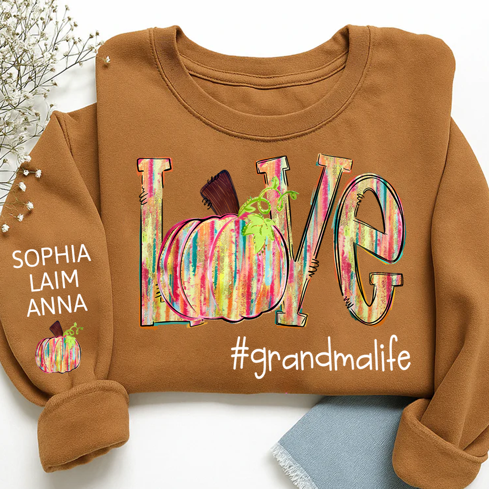 Colorful Pumpkin Love GrandmaLife – Fall Striped Design And Grandkids Sweatshirt