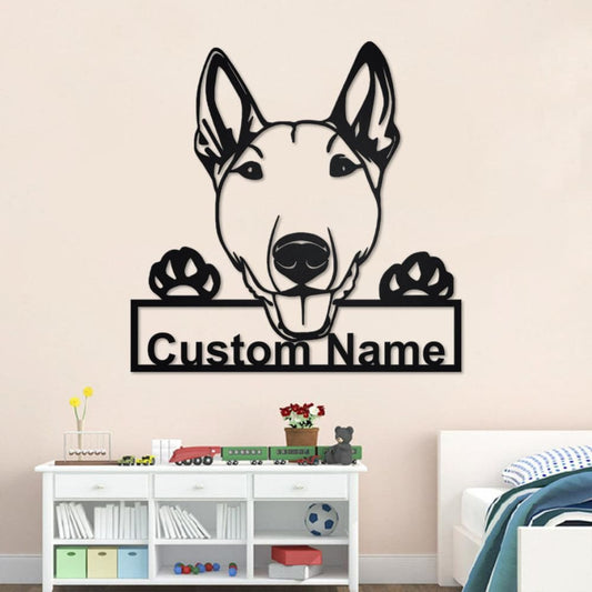 Personalized Bull Terrier Dog Cut Metal Sign, Dog Lover Custom Name Metal Signs, Laser Cut Metal Signs