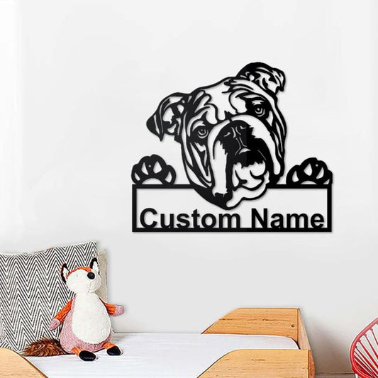 Personalized Custom British Bulldog Cut Metal Sign, Dog Lover Metal Wall Art, Laser Cut Metal Signs
