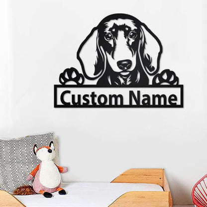 Personalized Dachshund Cut Metal Sign, Dog Lover Custom Name Metal Wall Art, Laser Cut Metal Signs Dachshund