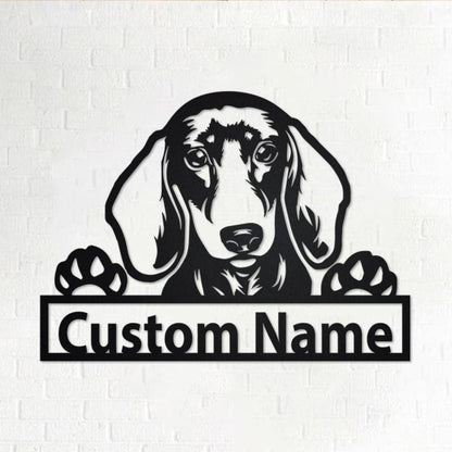 Personalized Dachshund Cut Metal Sign, Dog Lover Custom Name Metal Wall Art, Laser Cut Metal Signs Dachshund