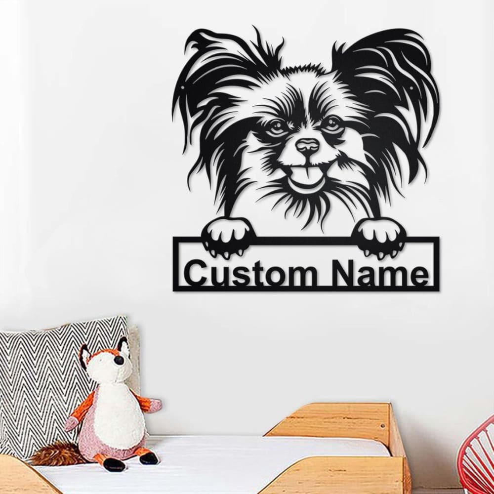 Personalized Papillon Dog Cut Metal Sign, Dog Lover Custom Name Metal Wall Art, Laser Cut Metal Signs Papillon Dog