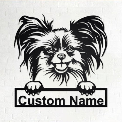 Personalized Papillon Dog Cut Metal Sign, Dog Lover Custom Name Metal Wall Art, Laser Cut Metal Signs Papillon Dog