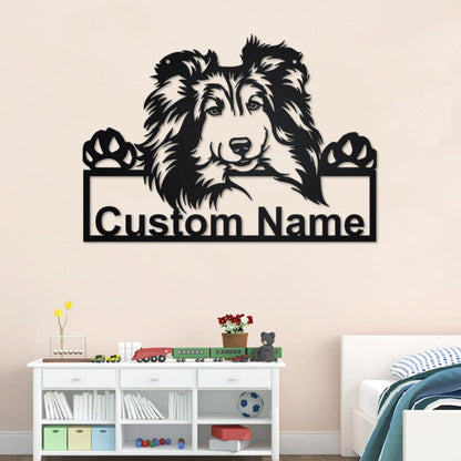 Personalized Shetland Sheepdog Cut Metal Sign, Dog Lover Custom Name Metal Wall Art, Laser Cut Metal Signs