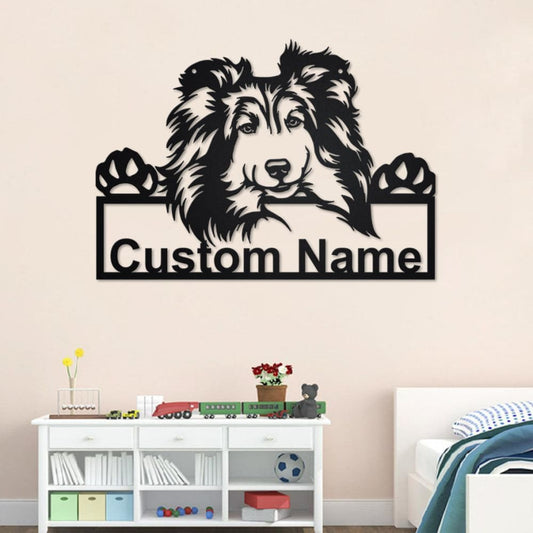 Personalized Shetland Sheepdog Cut Metal Sign, Dog Lover Custom Name Metal Wall Art, Laser Cut Metal Signs