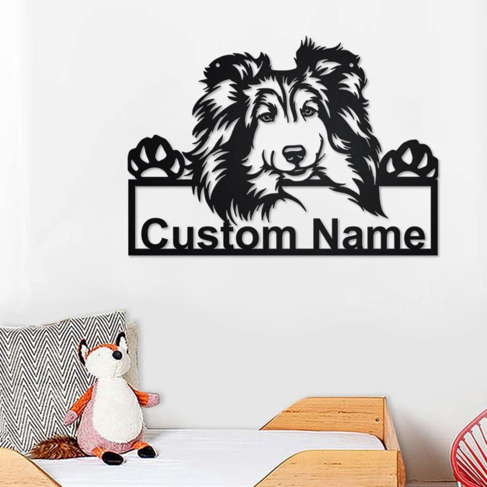 Personalized Shetland Sheepdog Cut Metal Sign, Dog Lover Custom Name Metal Wall Art, Laser Cut Metal Signs