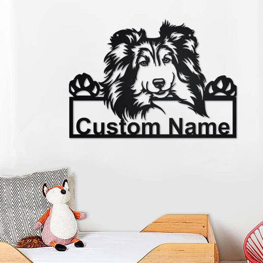 Personalized Shetland Sheepdog Cut Metal Sign, Dog Lover Custom Name Metal Wall Art, Laser Cut Metal Signs