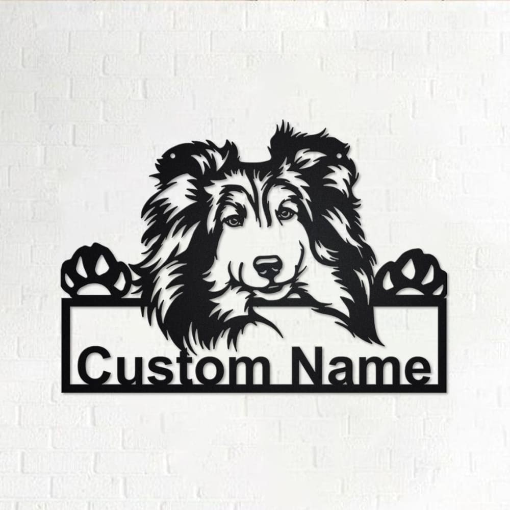 Personalized Shetland Sheepdog Cut Metal Sign, Dog Lover Custom Name Metal Wall Art, Laser Cut Metal Signs