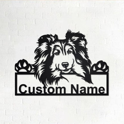 Personalized Shetland Sheepdog Cut Metal Sign, Dog Lover Custom Name Metal Wall Art, Laser Cut Metal Signs