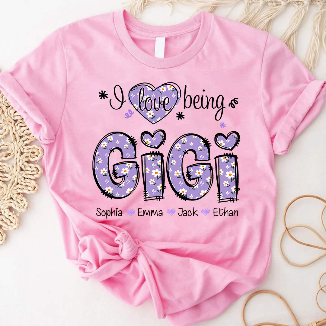 Gigi Flower Purple Gift For Family, Custom Grandma And Grandkids T-Shirt