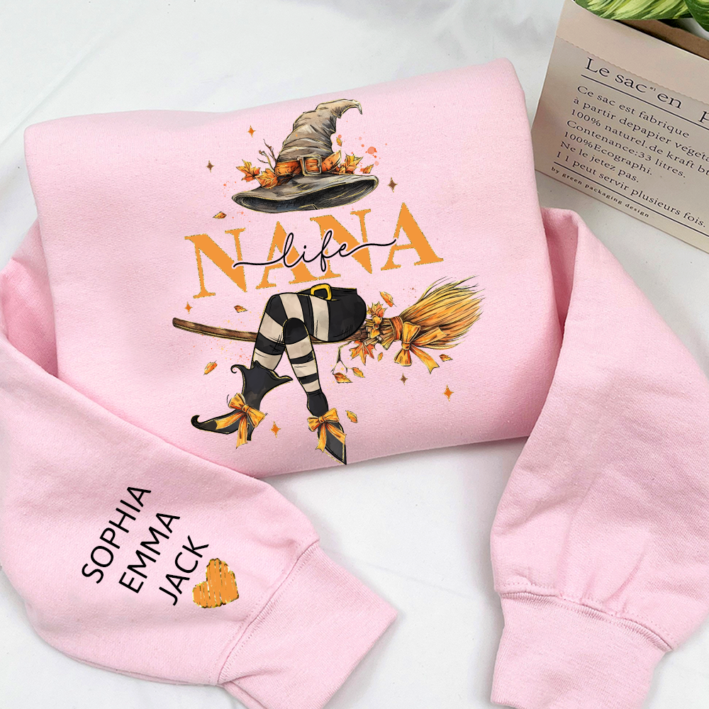 Nana life Witches Broomstick And Grandkids Christmas Sweatshirt