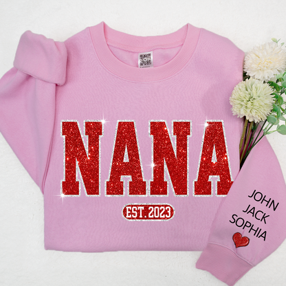 Glitter Custom Name Nana Mimi Grandma Est And Kids Sweatshirt