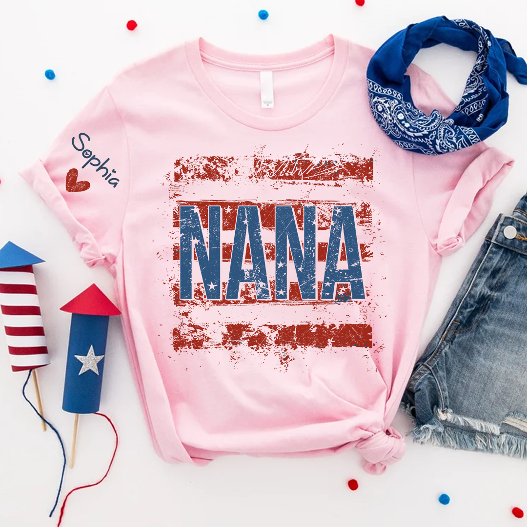 Personalized Nana American Flag T-Shirt, Custom Nana, Gigi, Mimi, Mama Design, Patriotic Family Shirt, Gifts for 4th of July, Independence Day