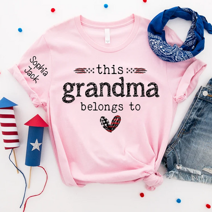 Personalized This Grandma Belongs To Grandma T-shirt with Flag American Design, Grandma Gigi Mama Mimi Shirt for 4th of July, Patriotic Gift for Mother's Day