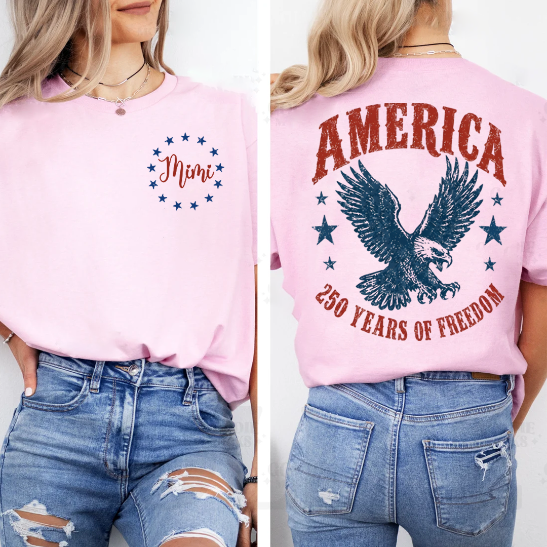 Personalized Mimi America 250 Years of Freedom Shirt, Custom Name Patriotic Eagle Shirt, American Flag Independence Day Gift for Mimi Nana Gigi, Birthday Family Shirt