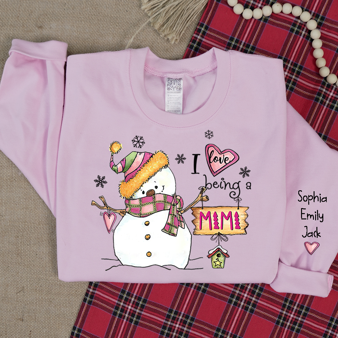 I love being Mimi Snowman Pink Christmas And Grandkids Sweatshirt