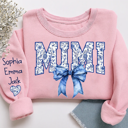 Mimi Floral Toile Blue Water Color Coquette Bow Gift For Grandma And Grandkids Sweatshirt