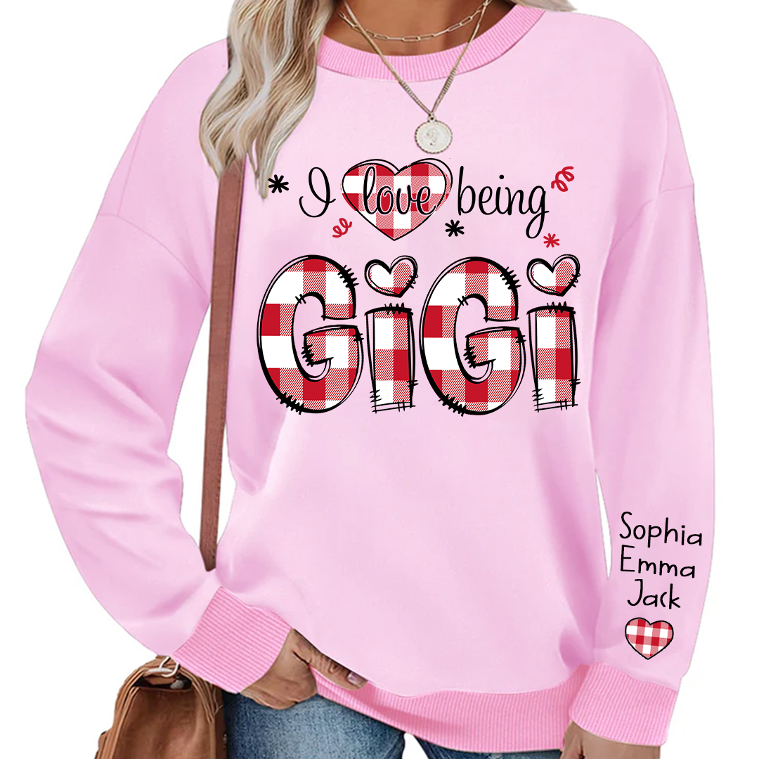 Custom 'I Love Being Gigi' Christmas & Valentine Gift for Grandmothers - Personalized Names - Cozy Holiday Shirt for Gigi Sweatshirt Mix