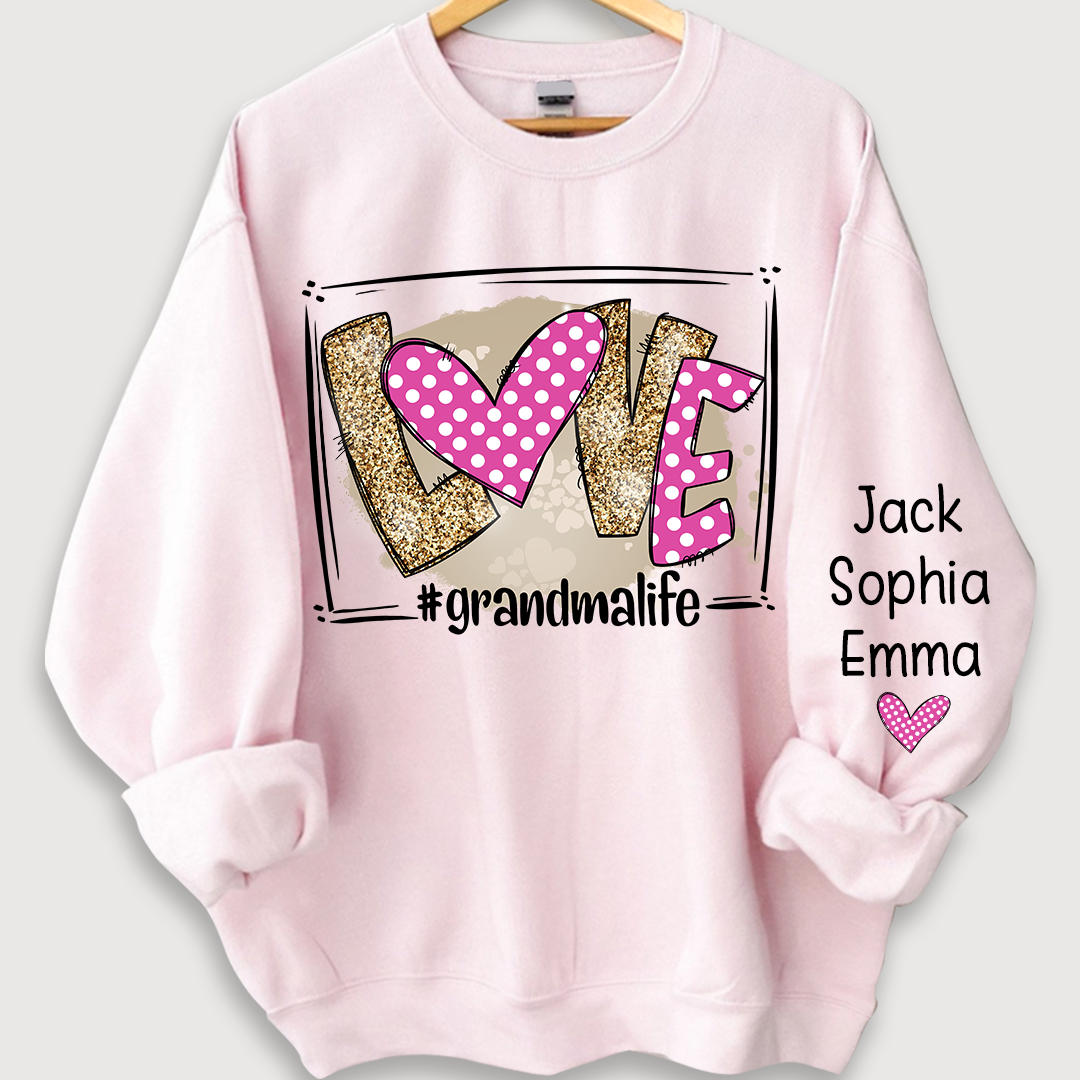 Love grandmalife pink giltter Sweatshirt with kids Valentine's Day Sweatshirt