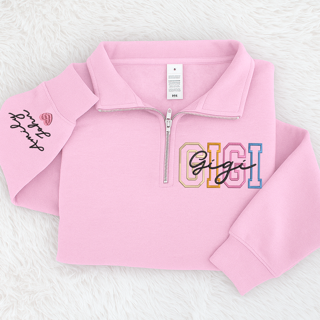Personalized Gigi color Embroidered Set – Custom Family Name Sweatshirt and Sweatpants Embroidery Outfit – Parents Gift for Christmas, Anniversary