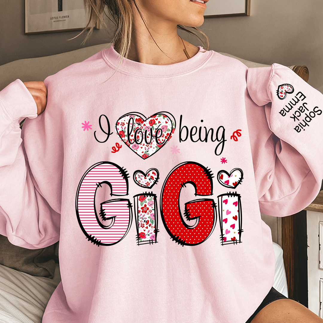 Personalized I Love Being Grandma And Kids Names On Sleeve Sweatshirt, Custom Grandma Sweatshirt, Custom Mother's Day Gift
