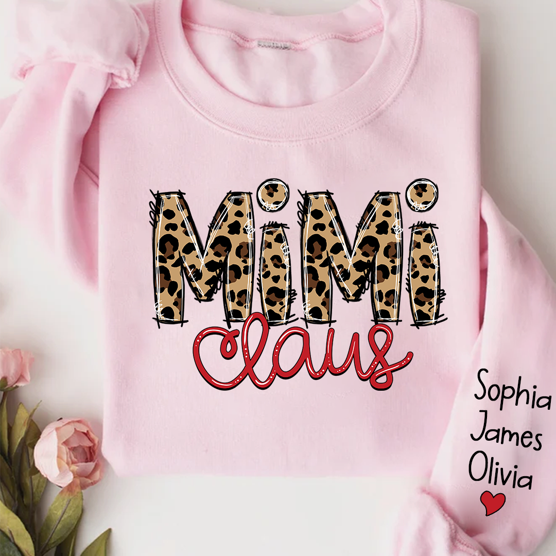Merry Christmas Mimi Claus Leopard  Sweatshirt with Grandkids Sweatshirt