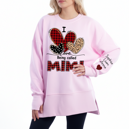 I Love Being Calling Mimi Oversized Sweatshirt, Personalized Grandma Shirt with Kids Names
