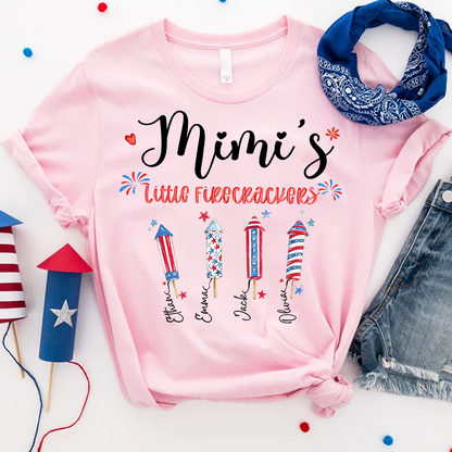 Personalized Mimi's Little Firecrackers T-shirt with Patriotic Fireworks Design, Grandma Gigi Mama Mimi Shirt for 4th of July, Patriotic Gift for Mother's Day