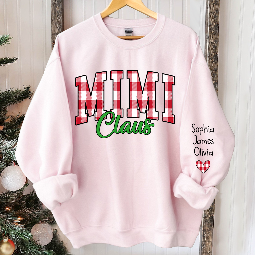 Mimi claus Buffalo Plaid And GrandKids Names Christmas 2024 Sweatshirt
