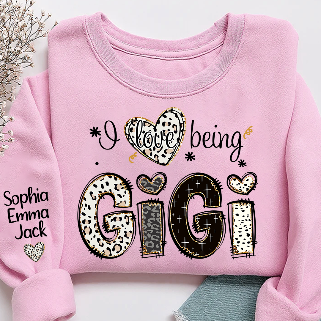I love being Gigi Bible Style Gift For Grandma And Grandkids Names on Sleeve Sweatshirt