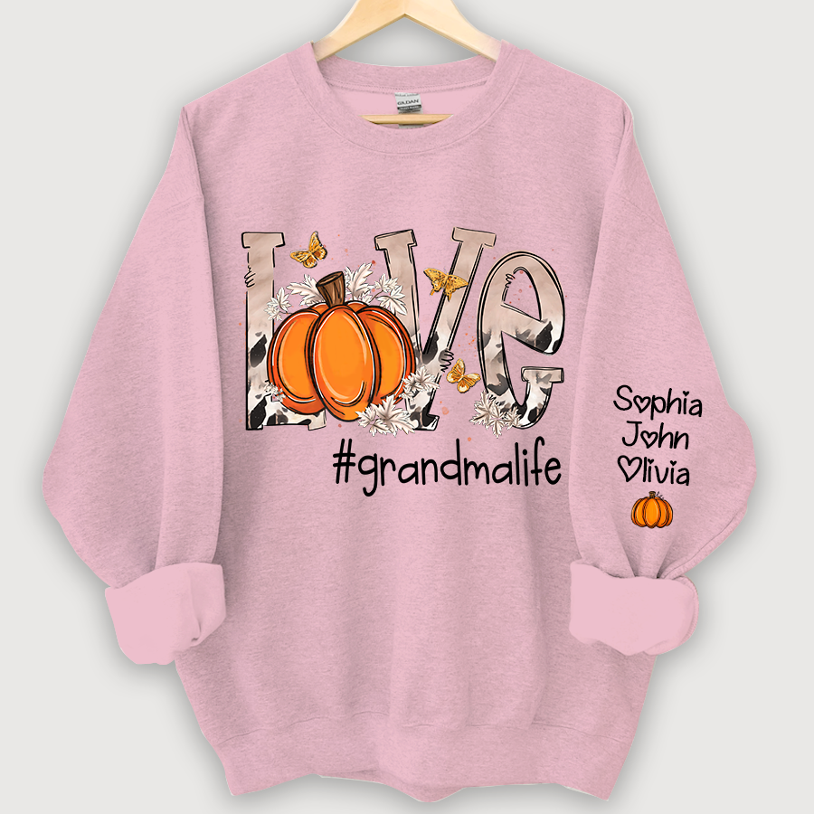 Personalized Love Grandmalife Pumpkin And Grandkids Sweatshirt