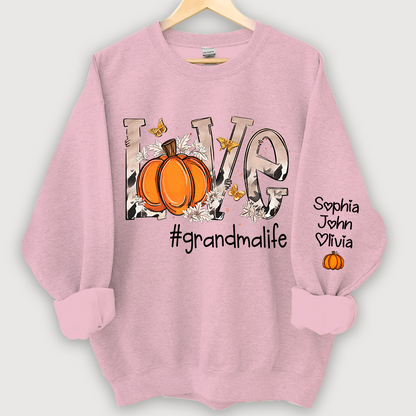 Personalized Love Grandmalife Pumpkin And Grandkids Sweatshirt