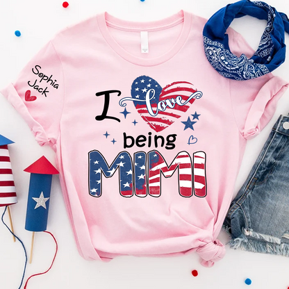 I Love Being Mimi Shirt, Patriotic Heart Design, Custom Grandma, 4th of July Shirt, Independence Day Family T Shirt
