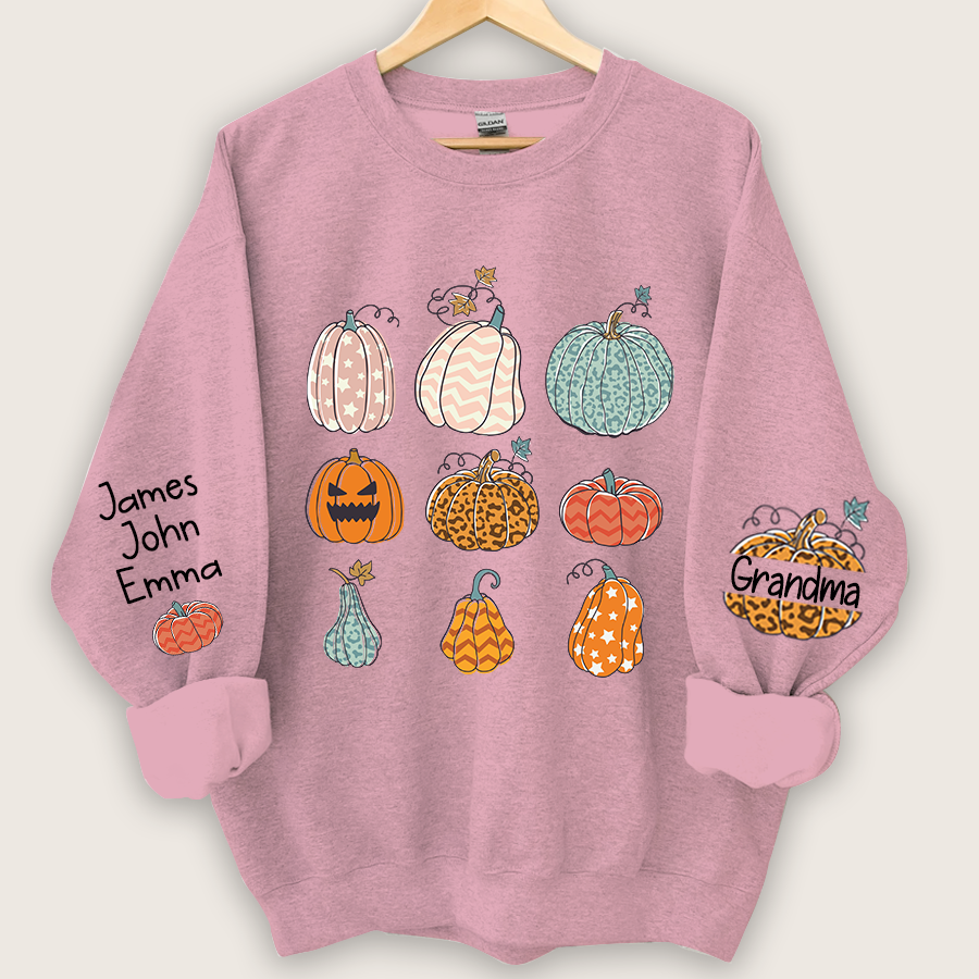Personalized Grandma Pumpkin Varieties And Grandkids Names Sweatshirt