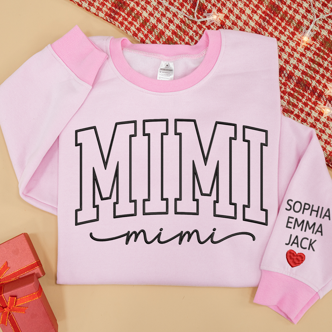 Colorful Crewneck, Custom Mimi Heart Embroidery And Grandkids Sweatshirt Mix