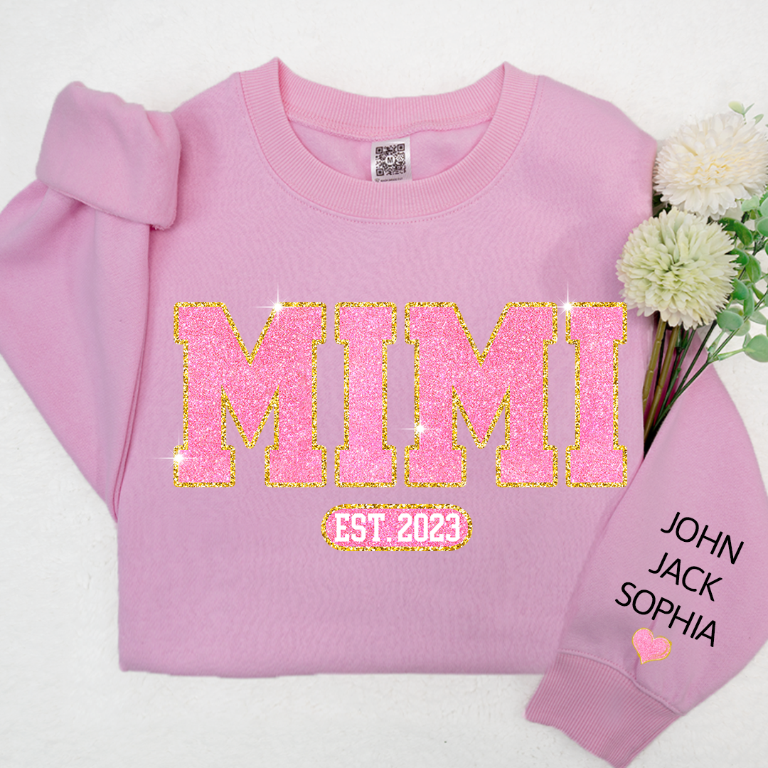 Glitter Pink Custom Name Mimi Nana Grandma Est And Kids Sweatshirt