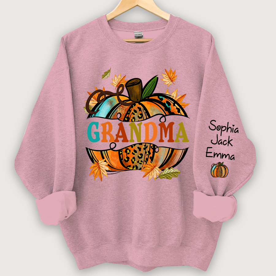 Personalized Grandma Autumn Pumpkin And Grandkids Fall Sweatshirt