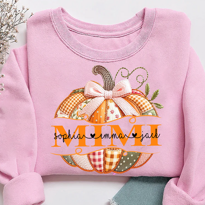 Mimi Pumpkin with Grandkids Name Design – Fall Gift for Grandma Sweatshirt
