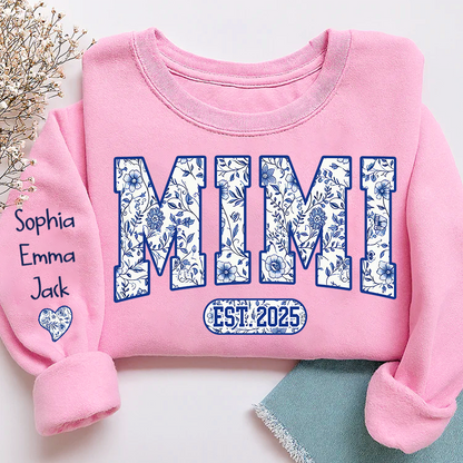 Mimi Floral Toile Blue Water Color Est Gift For Grandma And Grandkids Sweatshirt