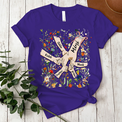 Custom Mimi Hand Flower Full Shirt, Personalized Nickname And Grandkids, Gift For Mother's Day