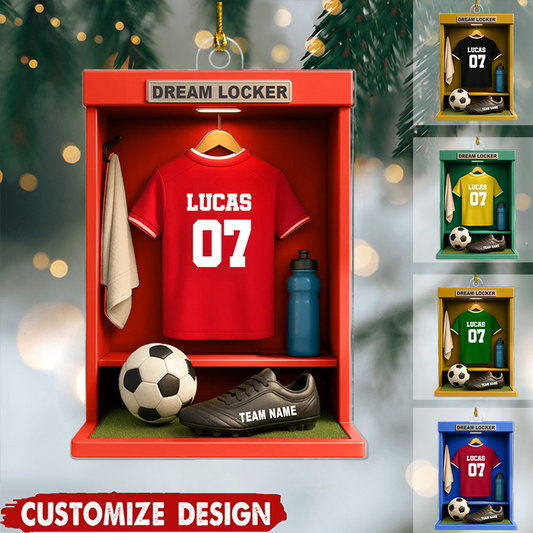 Personalized Soccer Locker Ornament 2025, Custom Jersey Number Acrylic Decoration, Unique Christmas Gift For Soccer Players And Team Members Ornament