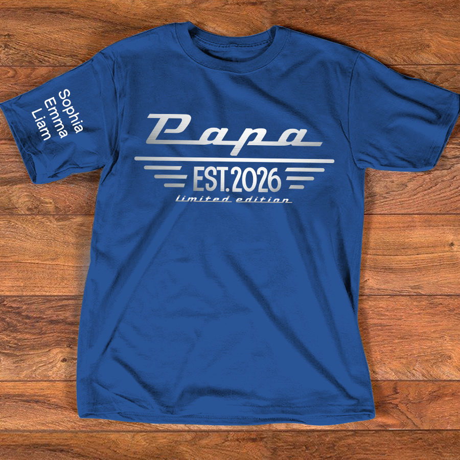 Personalized Papa EST. Limited Edition T-Shirt with Kids Names, Custom Family Nickname Shirt for Dad Fathers Day Gift