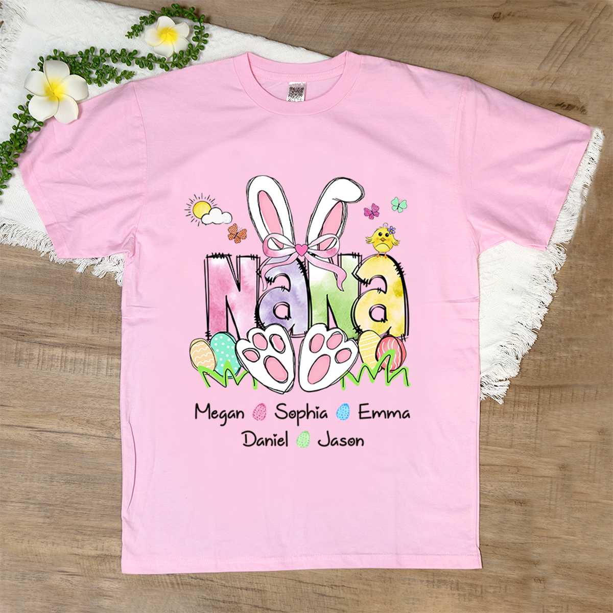 Custom Easter Grandma Shirt, Gift For Grandma, Grandma Easter Shirt With Grandkids Names T-Shirt