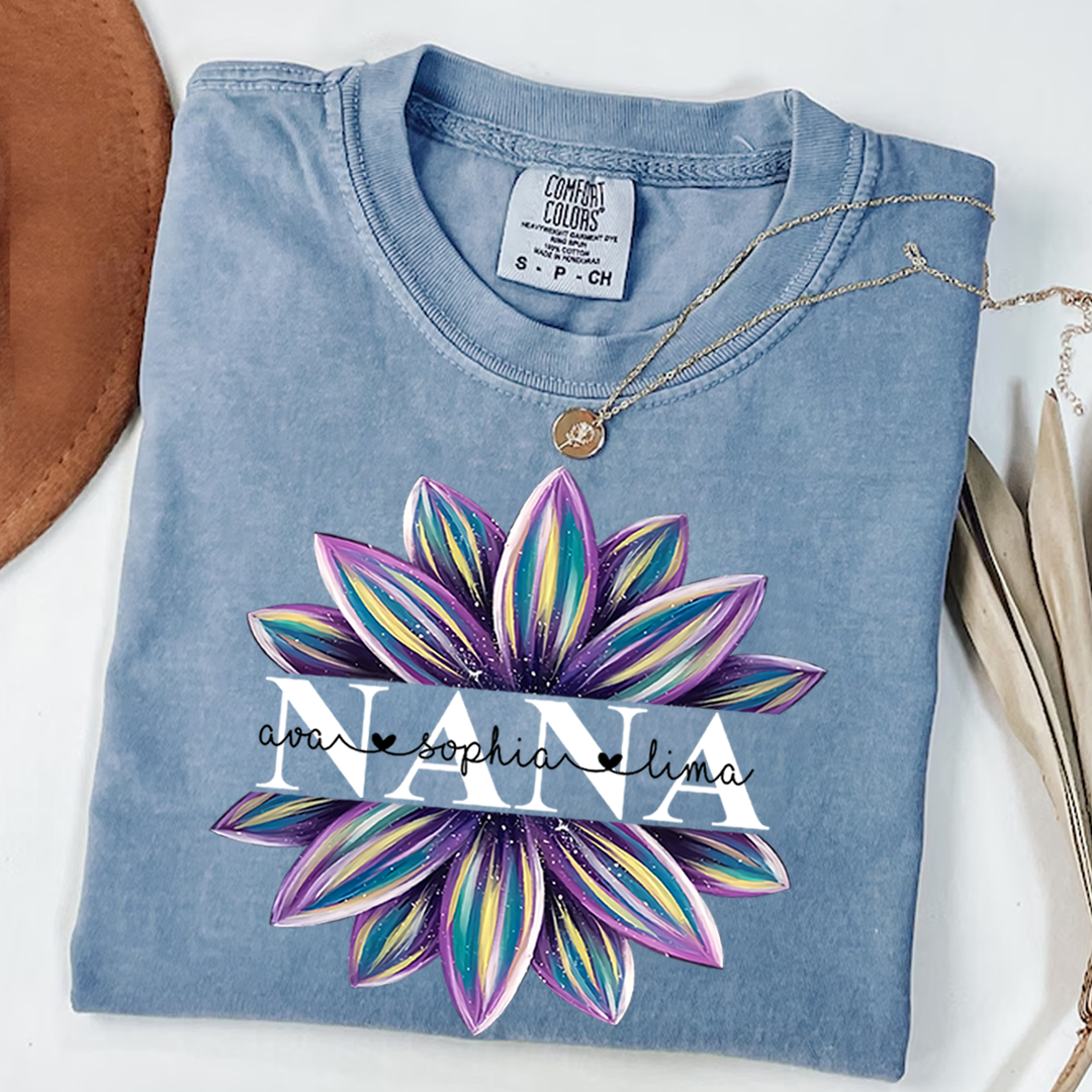 Comfort Colors® Flower Grandma Shirt, Custom Grandma And Grandkids Shirt