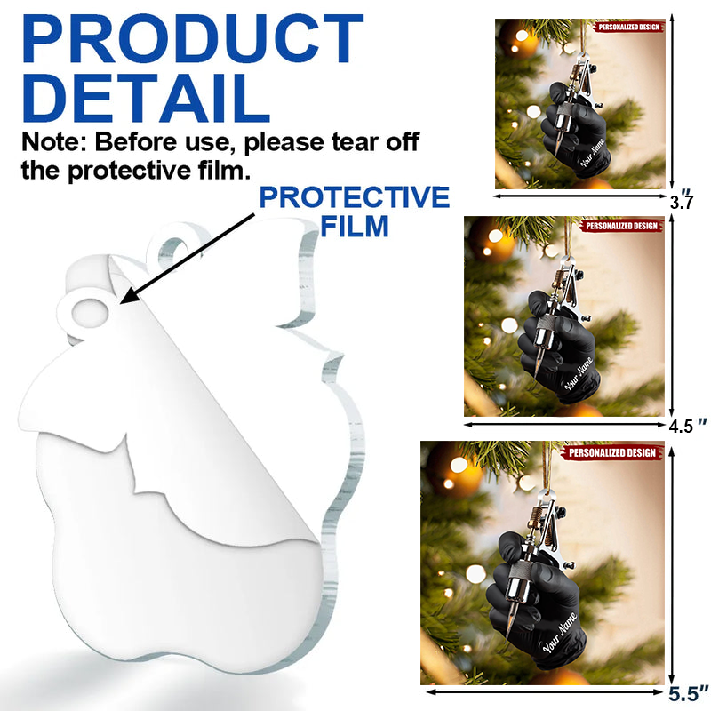 Personalized Tattoo Machine Ornament 2025, Custom Acrylic Decoration, Unique Christmas Gift For Tattoo Artists And Ink Lovers Ornament
