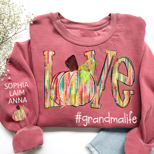 Colorful Pumpkin Love GrandmaLife – Fall Striped Design And Grandkids Sweatshirt