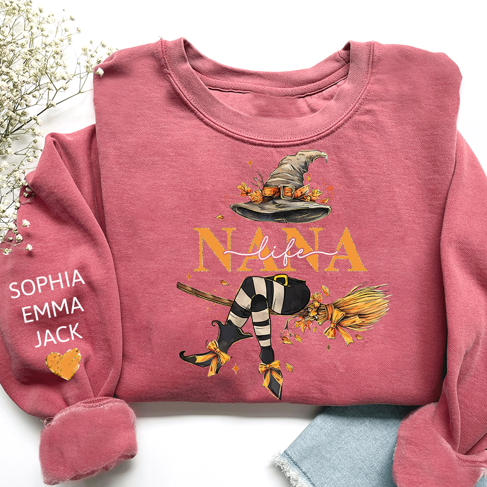 Nana life Witches Broomstick And Grandkids Christmas Sweatshirt